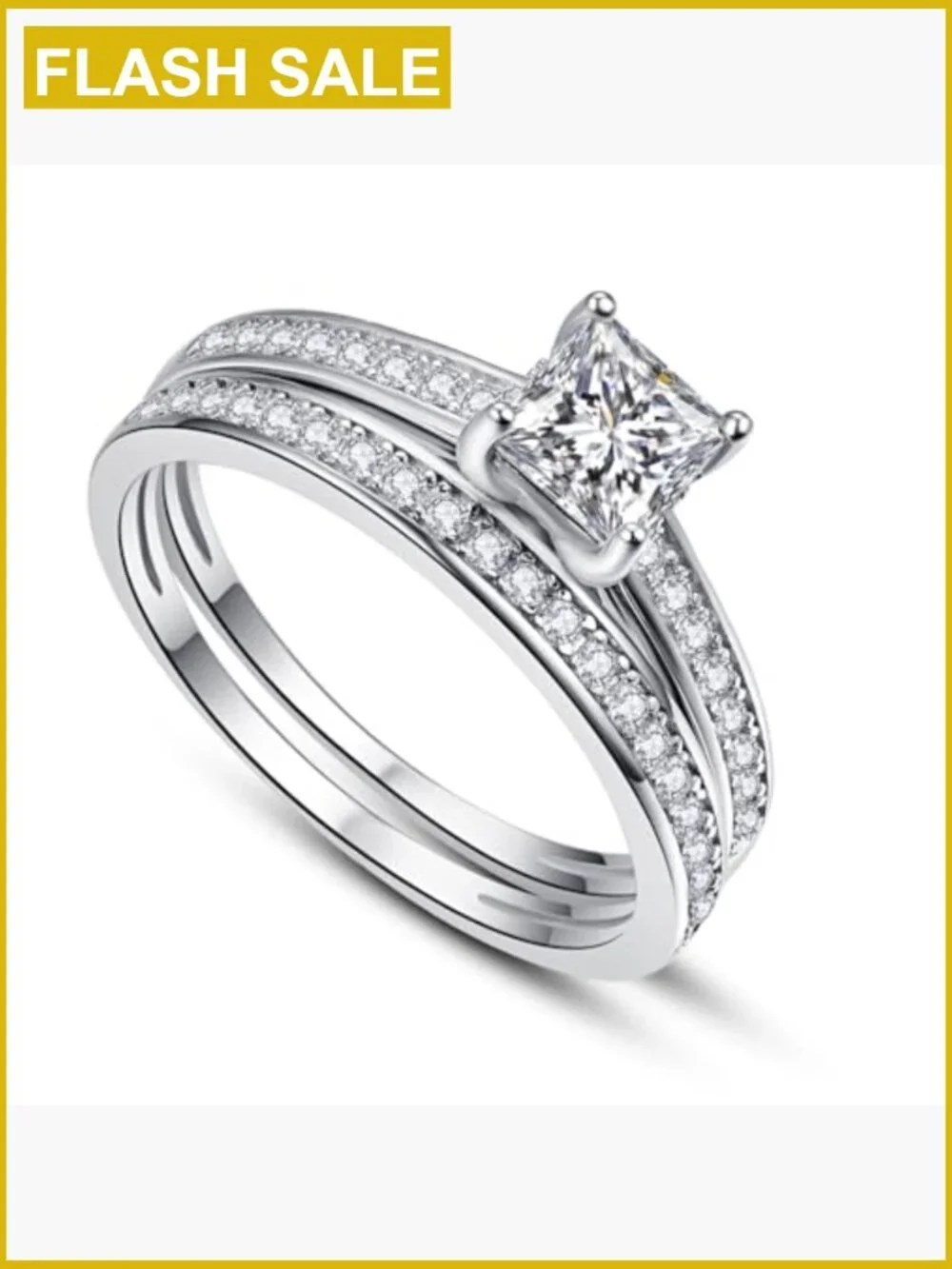 1.35ct Princess Cut CZ Engagement Ring Bridal Set Sterling Silver